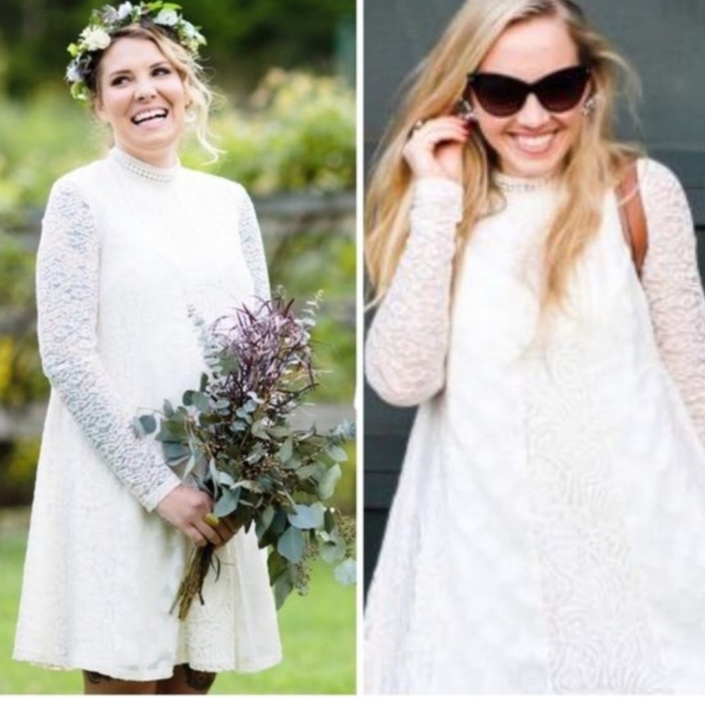 Anthropologie HD In Paris Ivory Lace Panel Enid Swing Dress